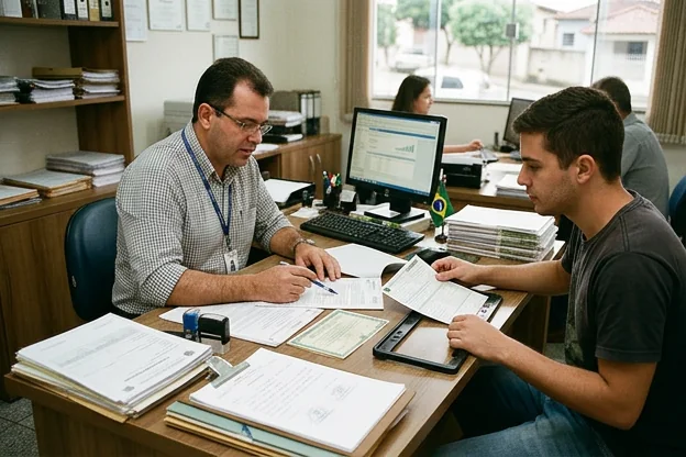 Despachante ajudando no primeiro emplacamento em Ribeirão das Neves.